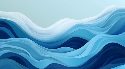 Fototapeta premium Stylized abstract art with flowing blue wave patterns on a soft blue background, modern flat design. Tranquility - Ocean. Illustration