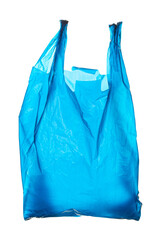 Blue plastic bag isolated on white background