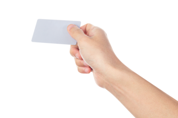 Hand hold credit card isolated on white background