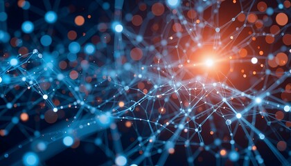 Obraz premium Abstract Network Visualization: Interconnected Nodes and Glowing Lines