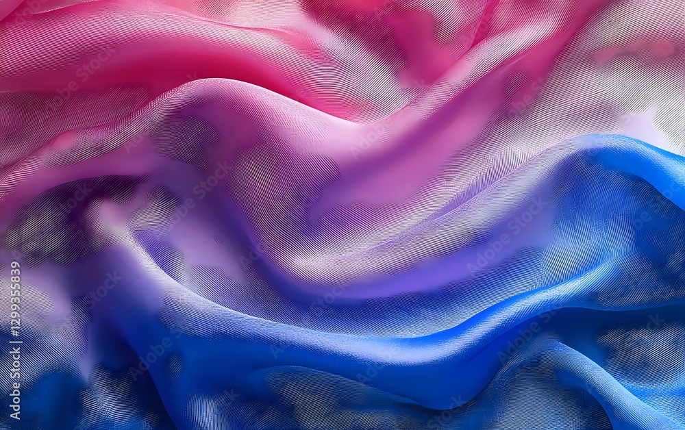 Poster abstract flowing waves in pink, purple and blue colors create dynamic movement and soft gradient tra