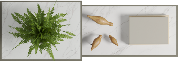 Top view of marble coffee table set