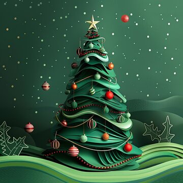 Elegant Layered Christmas Tree &ndash; Festive Holiday Paper Cut Style Illustration