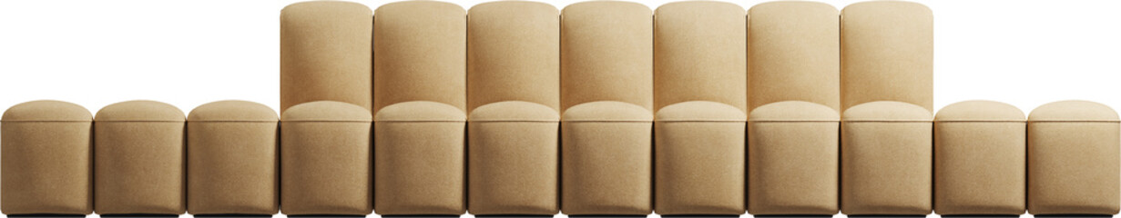 Front view of modern modular sand upholstered sofa	