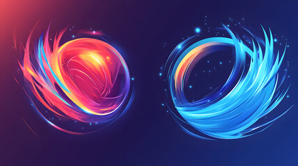Naklejka premium An abstract logo of red and blue light waves colliding in the center with futuristic elements and background 