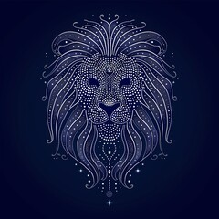Fototapeta premium Glittering Silver Dotted Lion – Majestic Cosmic Lion Head Illustration on Dark Background