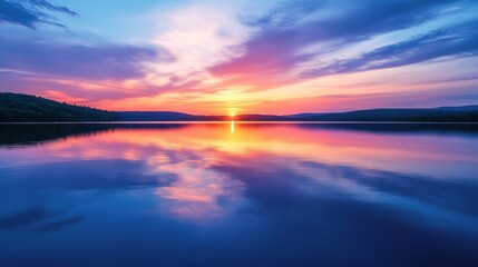 Fototapeta premium Serene Sunset Lake Reflection