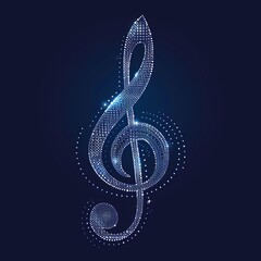 Glowing Silver Dotted Treble Clef – Futuristic Music Symbol Illustration