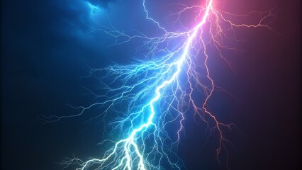 Dual Lightning Strike Abstract Digital Art, Blue and Pink, Energy Concept, Thunderstorm Lightning,Electricity