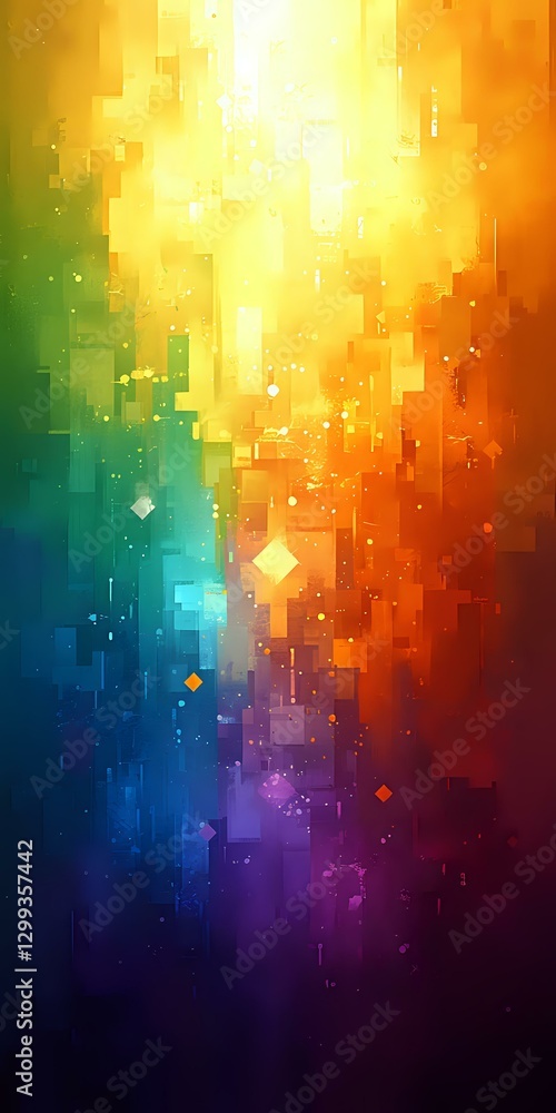 Aufkleber abstract geometric background with vibrant rainbow gradient from yellow to purple, featuring floatin