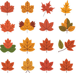 Fototapeta premium Autumn Leaves Vector Set - Fall Foliage Clipart, Seasonal Leaf Illustration