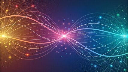 Abstract Waveform Network Colorful Curves, Glowing Nodes, Connectivity Concept, Abstract Background, Technology Network, Connectivity