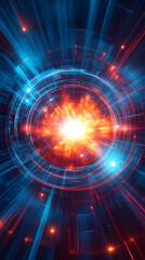 Fototapeta premium An abstract logo of red and blue light waves colliding in the center with futuristic elements and background 