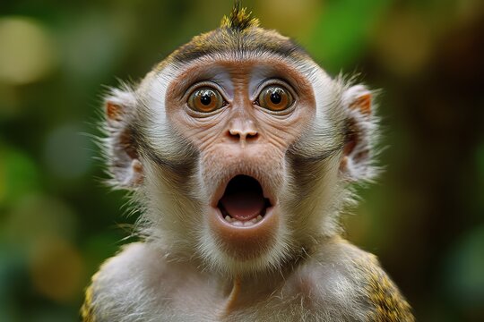 A monkey with a wide open mouth showing intense surprise