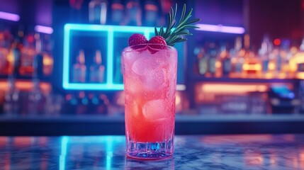 Cocktail with raspberries at the bar. Drinks for special occasions and summer parties