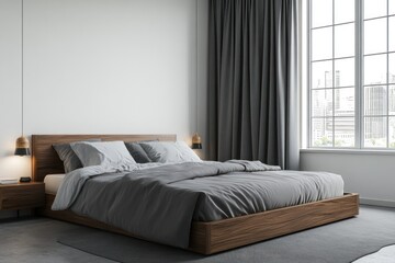 Modern bedroom interior with city view