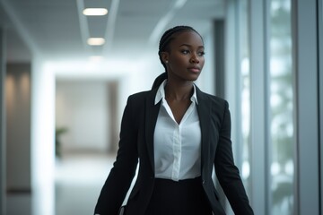 Fototapeta premium Confident Government Employee Walks in Modern Office Building, Exhibiting Professionalism and Determination