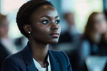 Obraz premium Contemplative African American Professional Woman in a Conference Setting