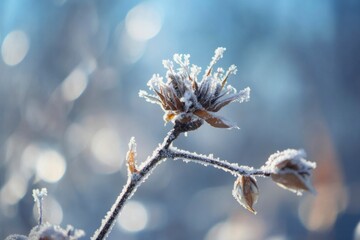 Frost-Kissed Flower Head: A Winter's Tale of Delicate Ice Crystals on Dried Botanical Beauty