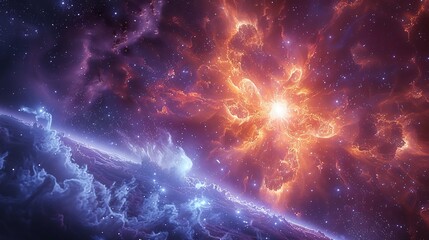 Obraz premium Magnetar on the verge of collapse releasing its final bursts of radiation deep space background