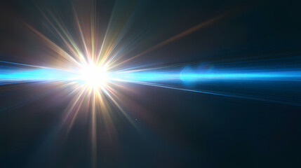 Obraz premium Blue light flare - flash light streak ray. Radiance - Sunset. Illustration