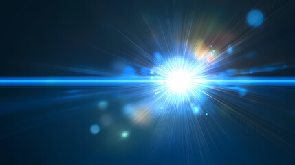 Obraz premium Blue light flare - flash light streak ray. Radiance - Sunset. Illustration