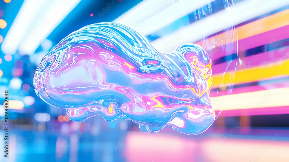 Poster colorful abstract blob with reflections and light trails in background