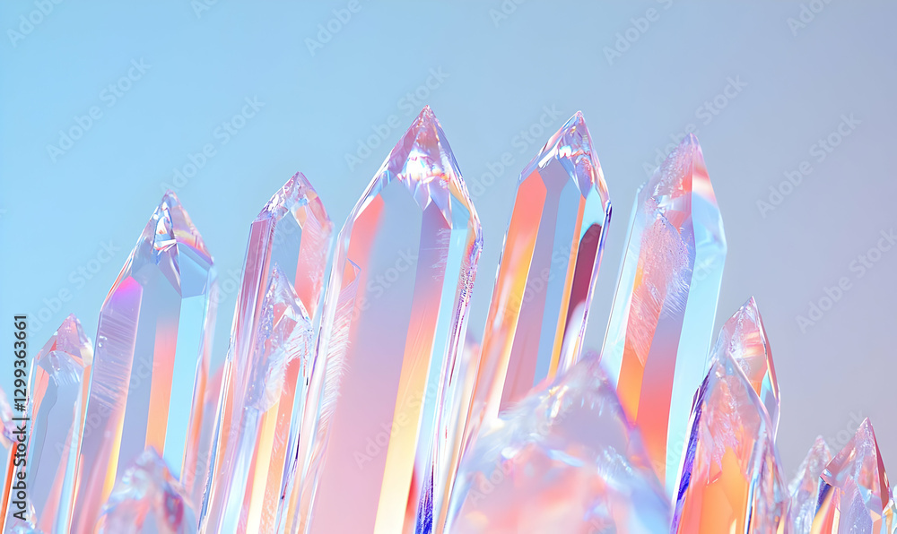 Poster shimmering crystals glowing with soft light on a gradient background