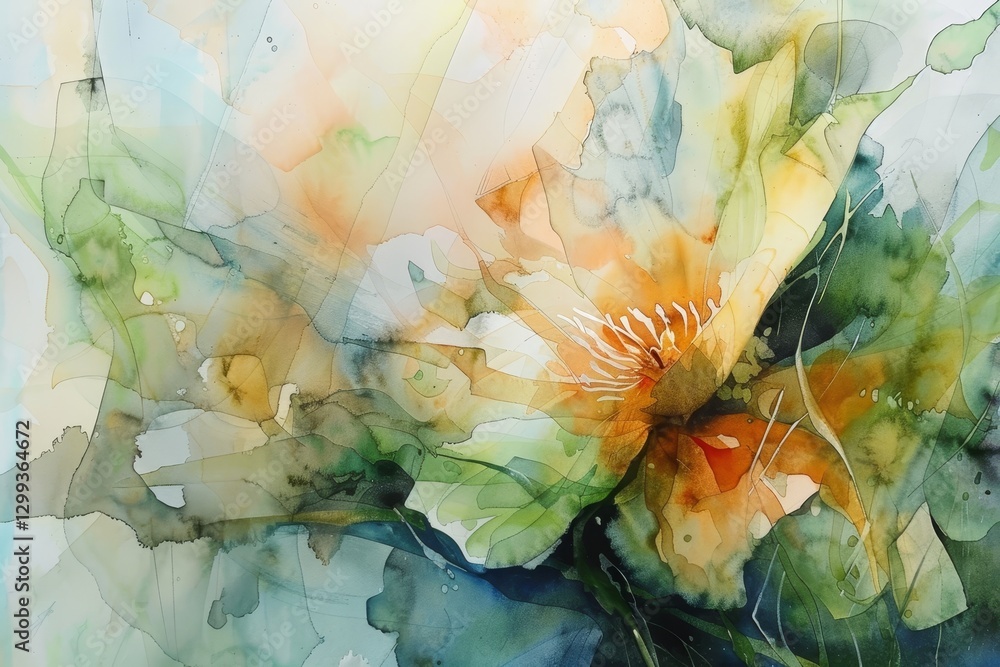 Poster a close-up watercolor painting of a flower with soft edges and delicate transparency, soft edges and