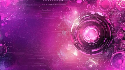 Fototapeta premium Abstract pink tech background, glowing circuits, digital lens, futuristic design, website banner