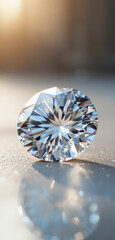 Close-Up of a Brilliant-Cut Diamond Sparkling Under Soft Light – High-Detail Gemstone Photography