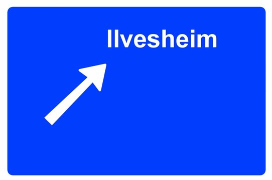 Illustration eines Autobahn-Ausfahrtschildes mit der Beschriftung "Ilvesheim"