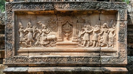 Intricate Stone Carving Displaying Ancient Mythological Scene
