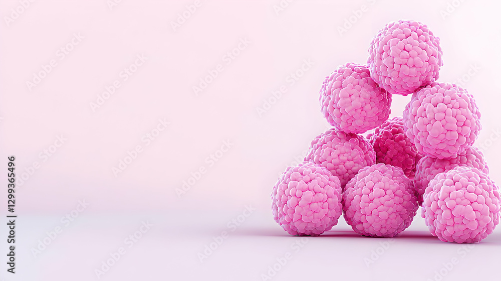 Poster pink spheres forming abstract structure on soft gradient background