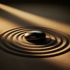 Fototapeta premium Zen garden meditation black stone ripples sand peace balance harmony tranquility mindfulness minimalism