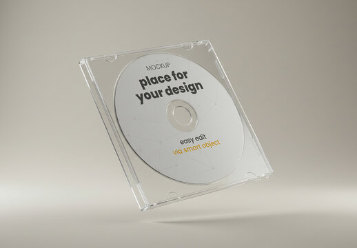 Floating Cd DVD on Transparent Case Mockup