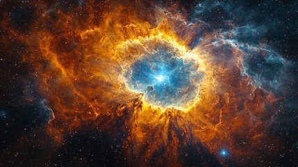 Obraz premium Massive Wolf Rayet star creating a stunning ring nebula as its powerful stellar winds expel clouds of ionized gas