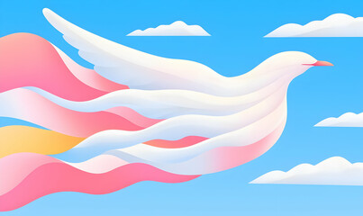 Colorful Abstract Bird in Flight Against Bright Sky Background