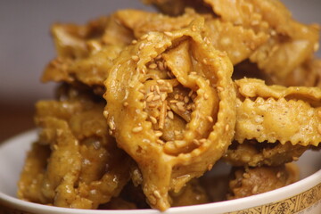A close-up of sweet moroccan cookie known as Chebakia