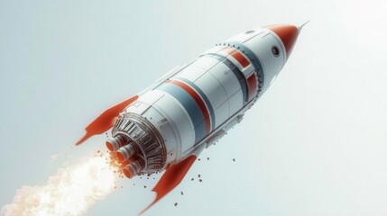 A dynamic depiction of a rocket propelled into the sky, releasing a bright and fiery trail, symbolizing human ingenuity and the pursuit of exploration beyond Earth’s boundaries.