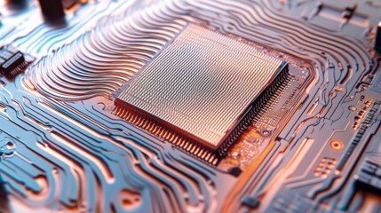 An intricate close-up view of a computer motherboard showcasing its components and circuitry, representing the foundation of modern technology and the complexity of digital systems.