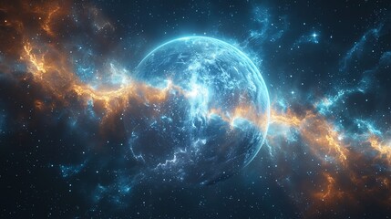 Obraz premium Neutron star drifting through deep space surrounded by glowing interstellar matter surreal cosmic beauty