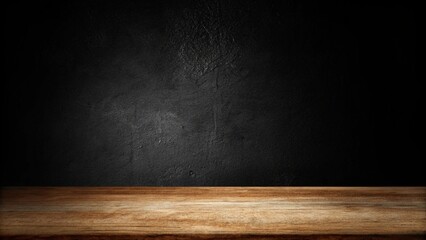 Wooden table in dark room background concept for advertising.

