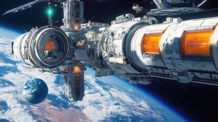 Futuristic Space Station Orbiting Earth: A Stunning Sci-Fi Artwork