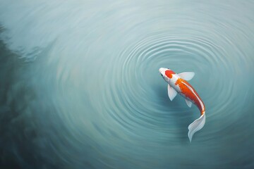 Serene koi fish gliding through tranquil water, creating gentle