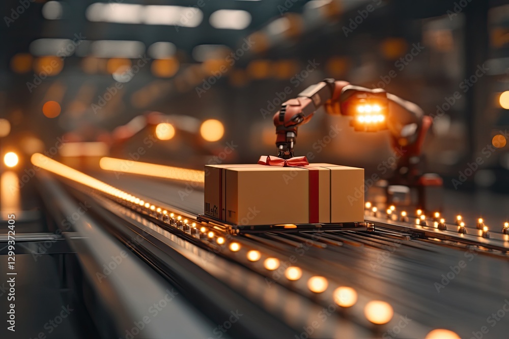 Aufkleber automated robots efficiently handle packages on conveyor belt in
