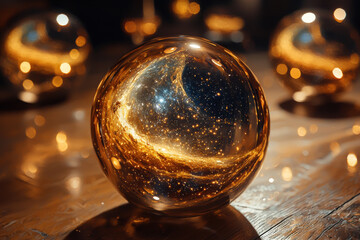 Magic spheres of fortune teller with galaxy inside, mind power concept