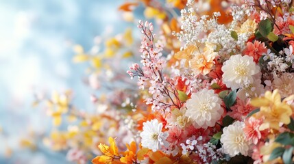 Naklejka premium Colorful bouquet displays various flowers, creating vibrant, che