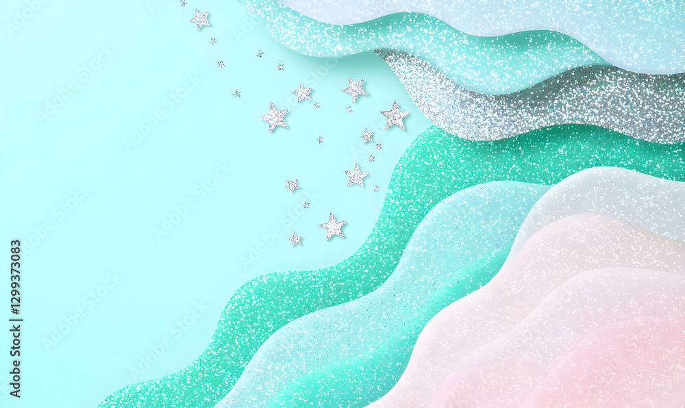 Poster abstract sparkling background with waves and stars in soft colors