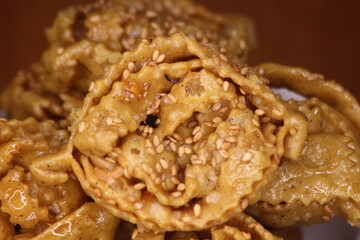 A close-up of sweet moroccan cookie known as Chebakia